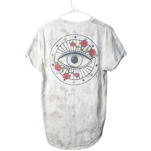 Hollister Graphic Black Eye Red Roses White Gray Pattern Short Sleeve Tee Size M